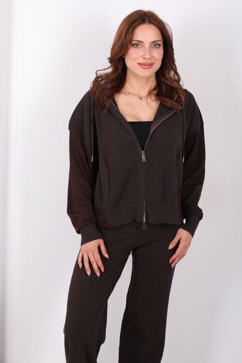 Modal Garnili Fitilli Kadın Kahverengi Triko Takım - 6