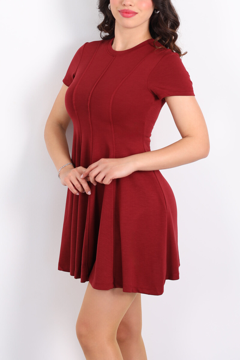 Modal Önü Çimalı Kısa Kol Mini Bordo Kadın Elbise - 2