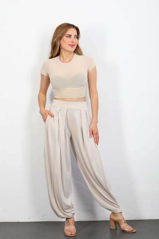 Modal Taş Rengi Kadın Şalvar Pantolon - 4