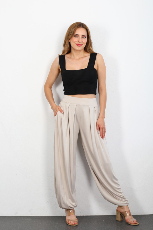 Modal Taş Rengi Kadın Şalvar Pantolon - 1