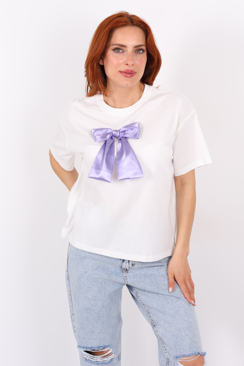 Mor Kurdeleli Bisiklet Yaka Oversize Kadın T-Shirt - 4