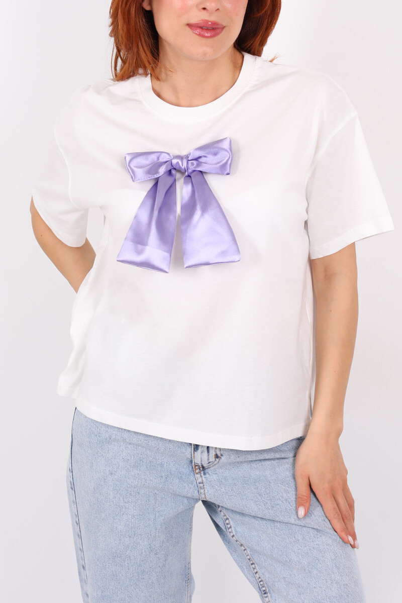 Mor Kurdeleli Bisiklet Yaka Oversize Kadın T-Shirt - 2