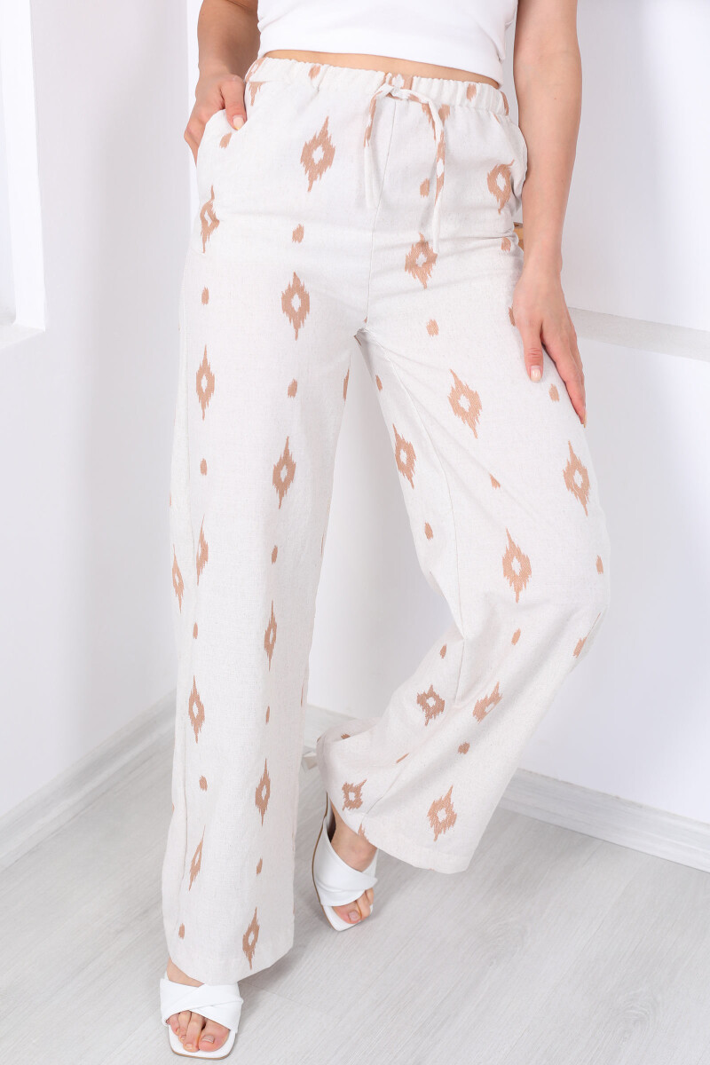 Nakışlı Beli Lastikli Vizon Kadın Keten Pantolon - 2