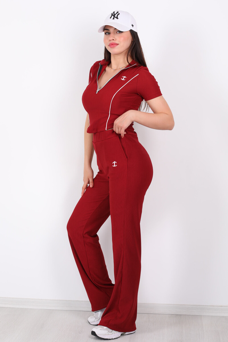 Nakışlı Fermuarlı Bordo Kadın Takım - 4