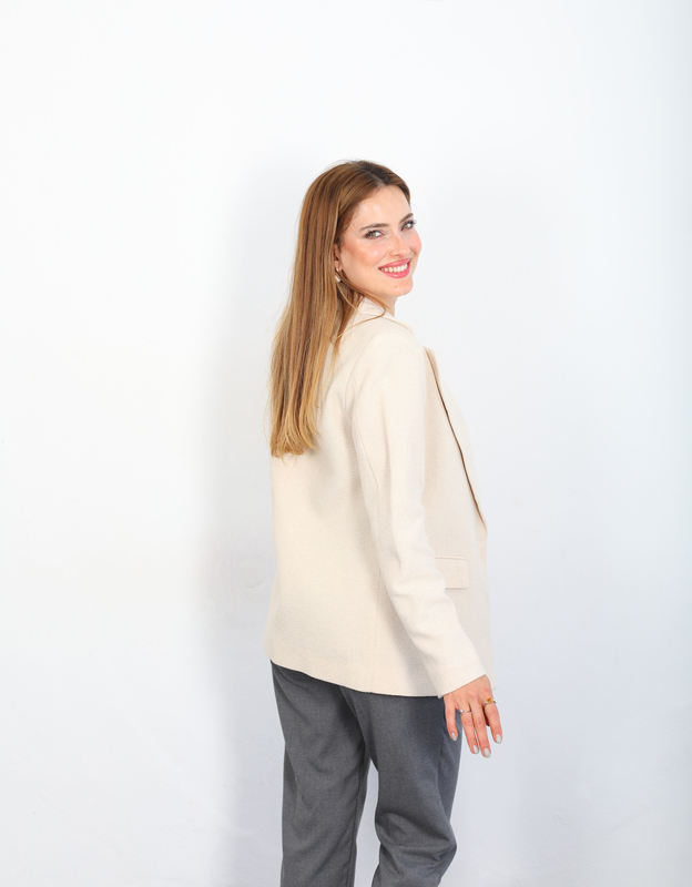 Naturel Cep Kapaklı Taş Rengi Kadın Keten Blazer Ceket - 5