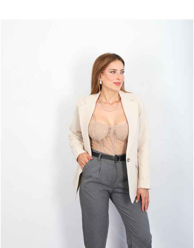 Naturel Cep Kapaklı Taş Rengi Kadın Keten Blazer Ceket - 4