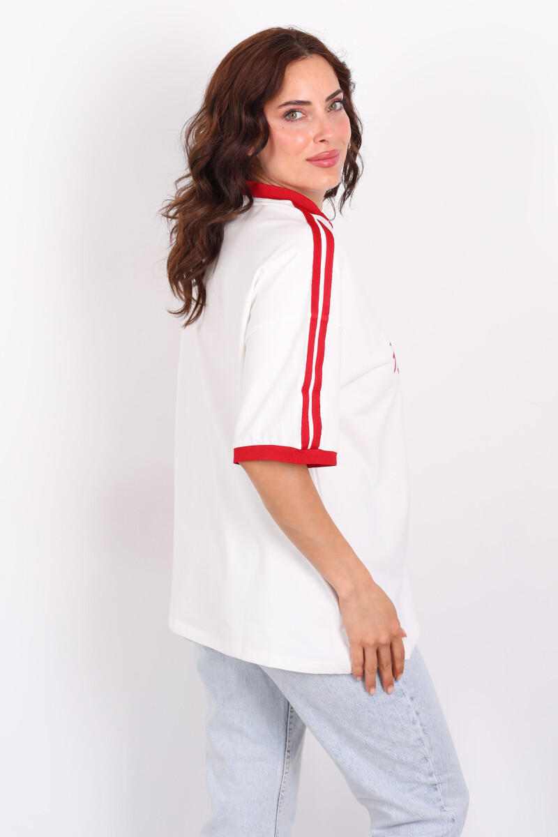 Never Give Up Baskılı Garnili Oversize Ekru Kadın T-Shirt - 2