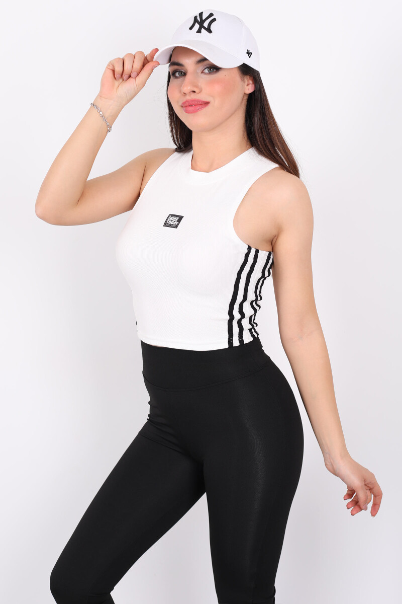 Nice Today Armalı Beyaz Şeritli Beyaz Kadın Halter Yaka Body - 3
