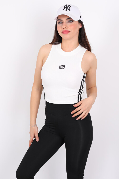Nice Today Armalı Beyaz Şeritli Beyaz Kadın Halter Yaka Body - 1