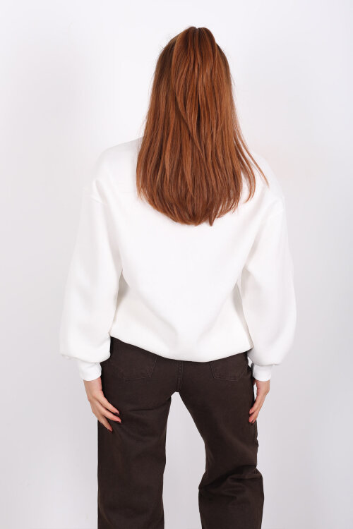 NY Baskılı Beyaz Kadın Üç İp Sweatshirt - 4