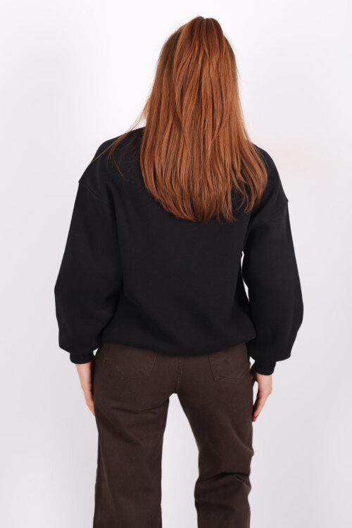 NY Baskılı Siyah Kadın Üç İp Sweatshirt - 4