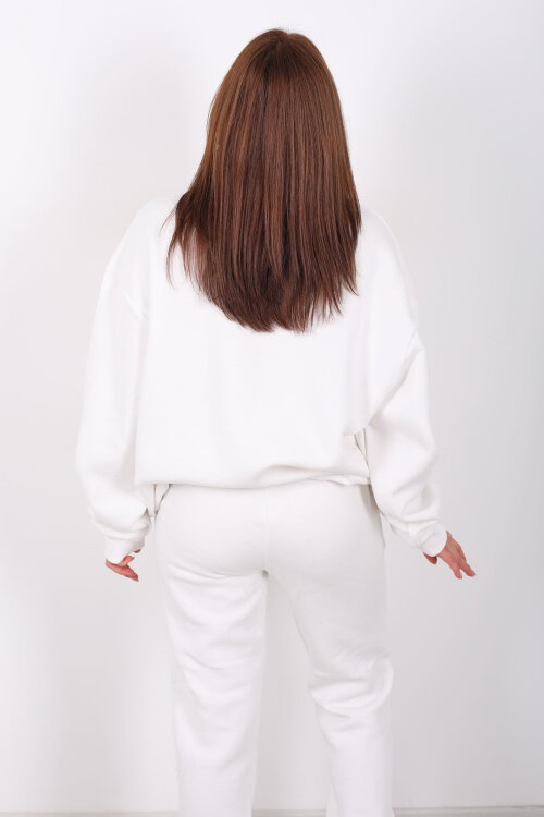 NYC Baskılı Dik Yaka Üç İplik Beyaz Kadın Eşofman Takım - 5