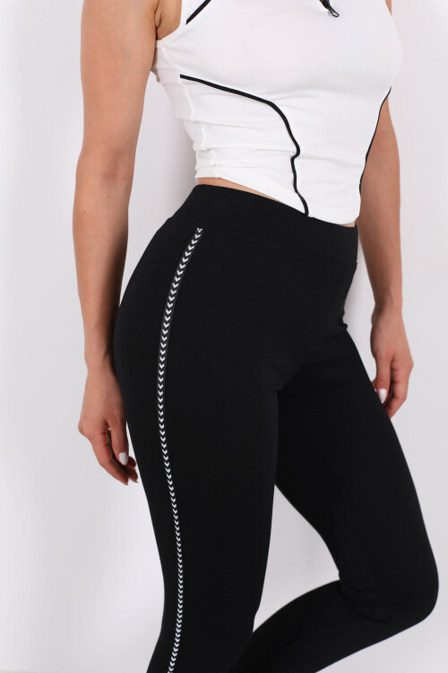 Ok Şeritli Siyah Çelik Kadın Tayt - Berox (1)