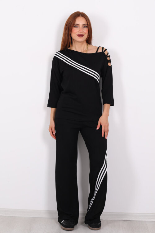 Omuz Detaylı Biyeli Siyah Kadın Modal Takım - 3