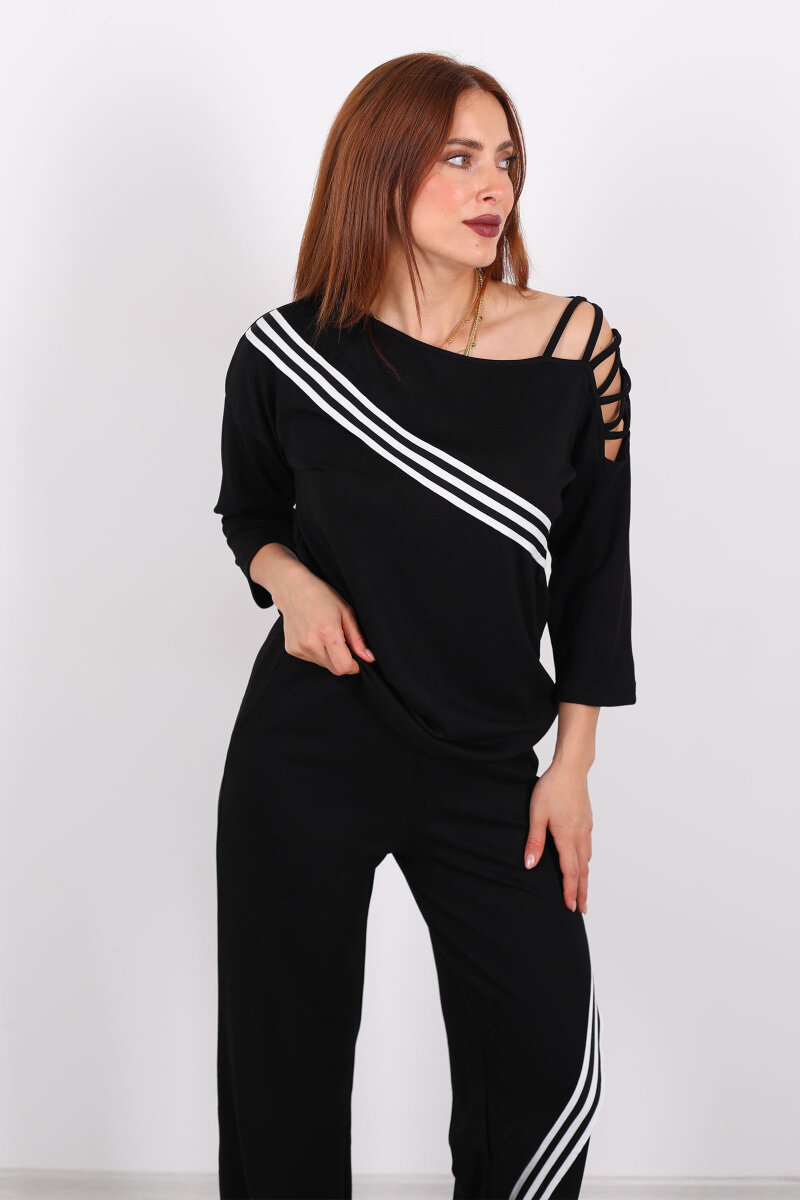 Omuz Detaylı Biyeli Siyah Kadın Modal Takım - 1