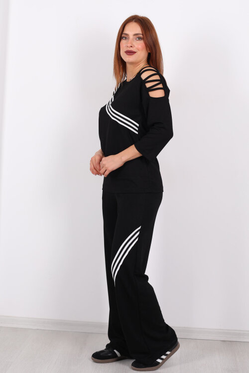 Omuz Detaylı Biyeli Siyah Kadın Modal Takım - Berox (1)