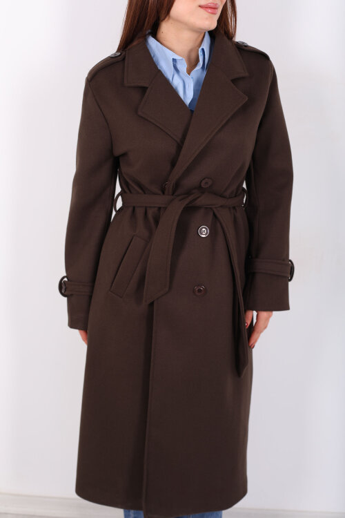 Omuz Ve Kol Apoletli Astarlı Kadın Kahverengi Çizgili Kaban - 2