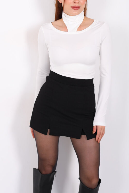 Omuzları Açık Boyundan Geçirmeli Beyaz Kadın Bluz - Berox (1)