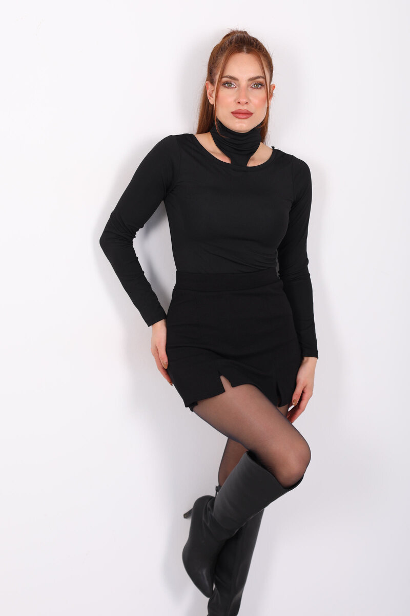 Omuzları Açık Boyundan Geçirmeli Siyah Kadın Bluz - 6