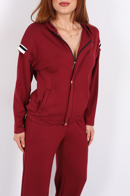 Omuzları Şeritli Fermuarlı Bordo Kadın Modal Takım - Berox (1)