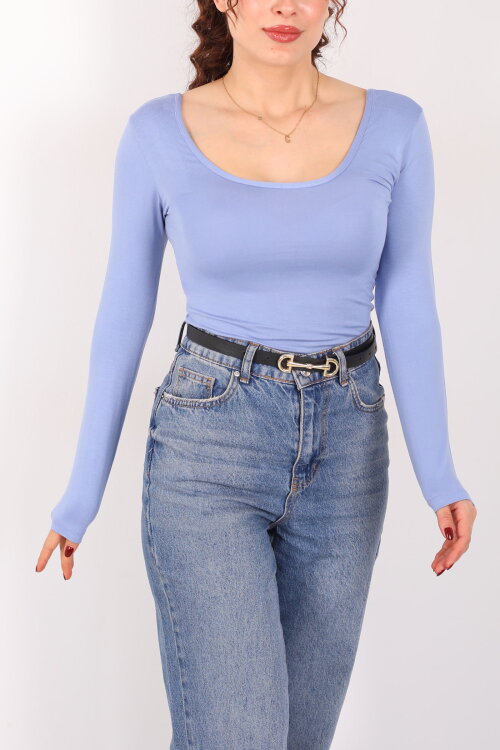 Ön Arka U Yaka Uzun Kollu Bebe Mavi Kadın Basic Bluz - Berox (1)