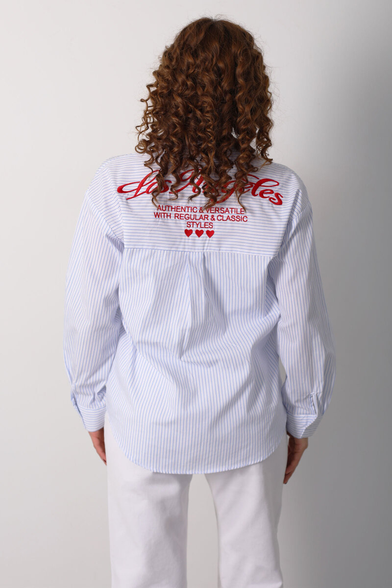 Ön ve Arka Los Angeles Baskılı Kadın Bebe Mavi Çizgili Gömlek - 6