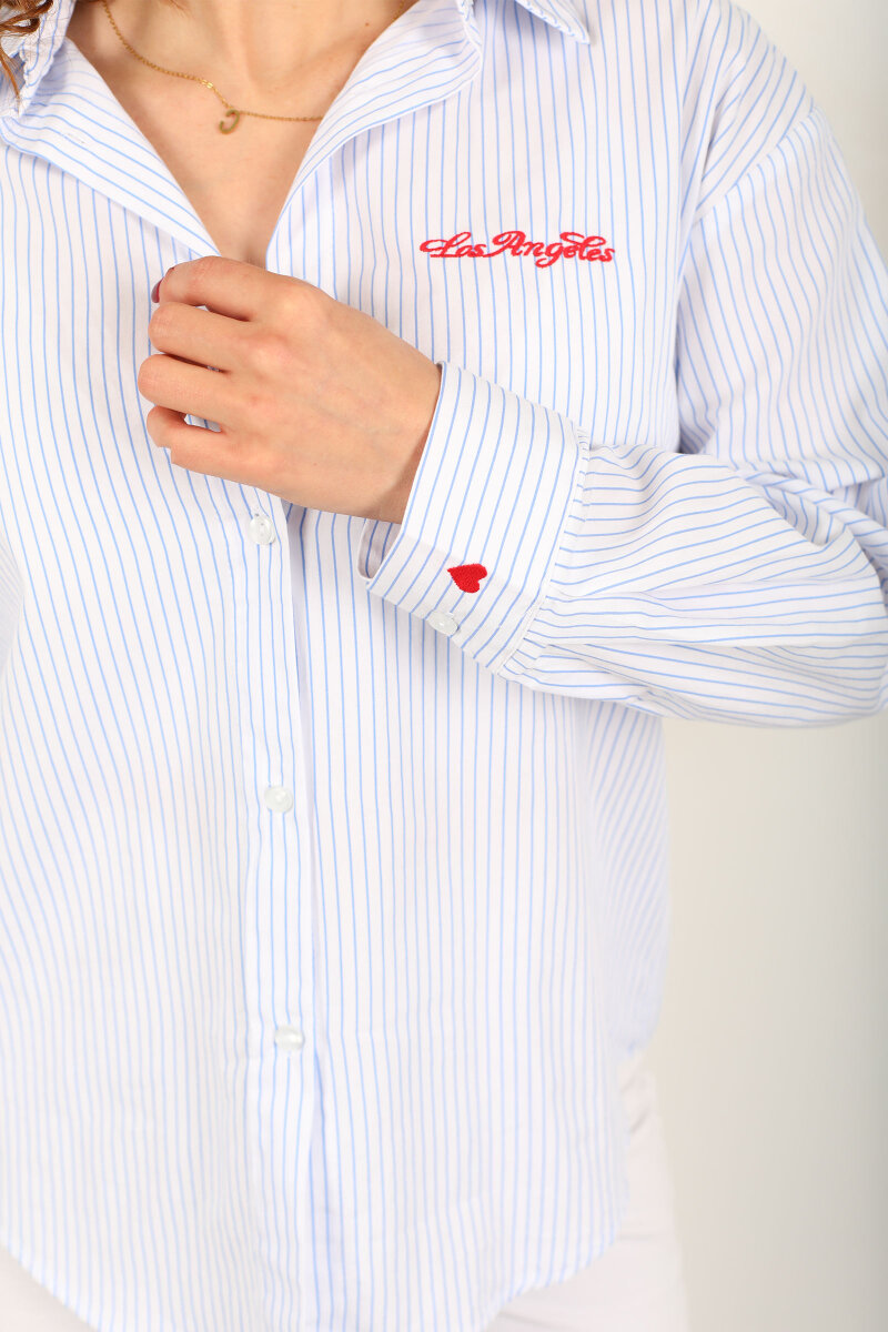 Ön ve Arka Los Angeles Baskılı Kadın Bebe Mavi Çizgili Gömlek - 2