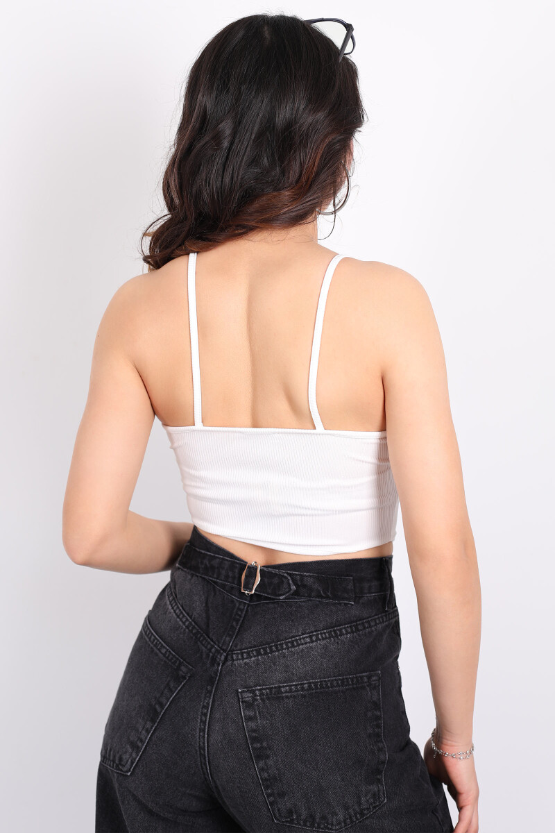 Önden Fermuarlı Askılı Kaşkorse Beyaz Kadın Crop - 3