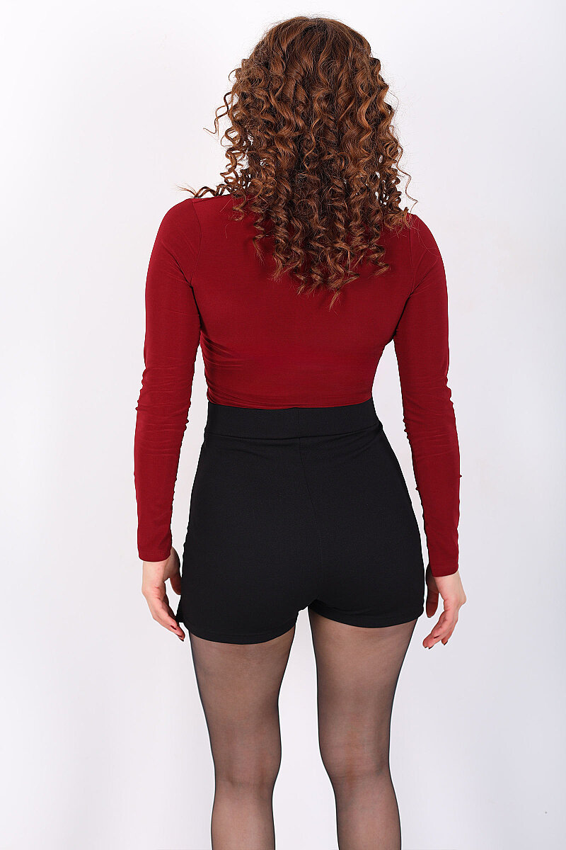 Önü Çapraz Detay V Yaka Bordo Kadın Sandy Bluz - 4