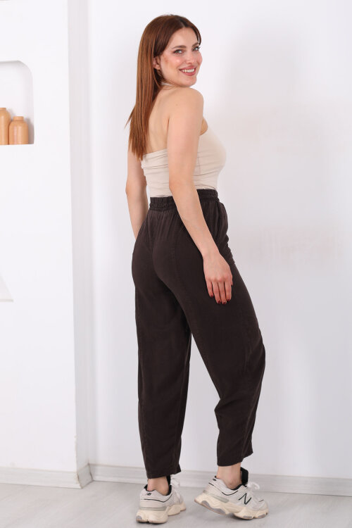 Önü Çimalı Şalvar Kesim Kadın Acı Kahve Tensel Pantolon - 5