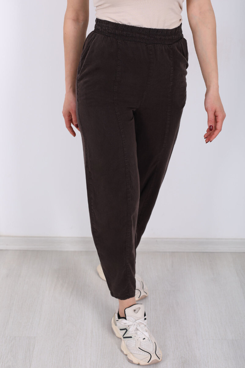 Önü Çimalı Şalvar Kesim Kadın Acı Kahve Tensel Pantolon - 2