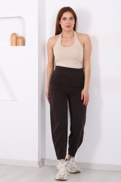 Önü Çimalı Şalvar Kesim Kadın Acı Kahve Tensel Pantolon - 6