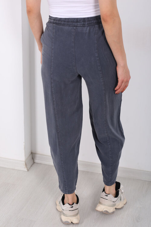 Önü Çimalı Şalvar Kesim Kadın Antrasit Tensel Pantolon - 5