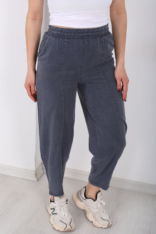 Önü Çimalı Şalvar Kesim Kadın Antrasit Tensel Pantolon - Berox (1)