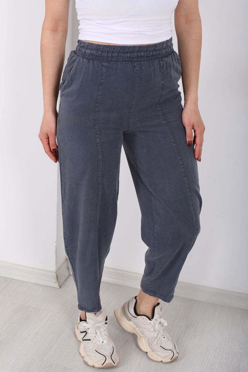 Önü Çimalı Şalvar Kesim Kadın Antrasit Tensel Pantolon - 2