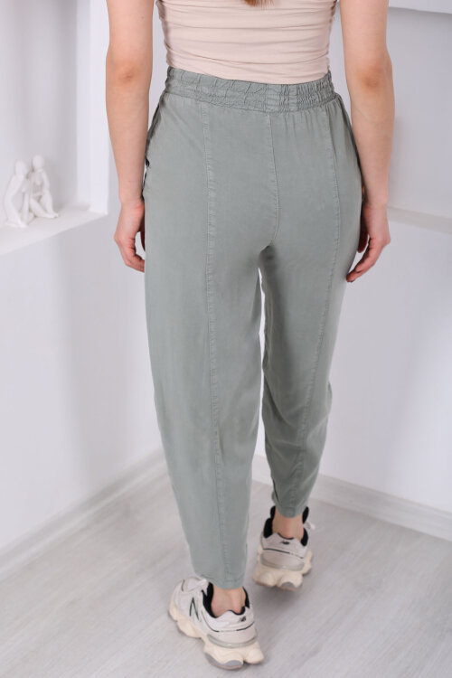 Önü Çimalı Şalvar Kesim Kadın Haki Tensel Pantolon - 5