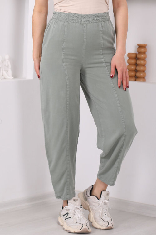 Önü Çimalı Şalvar Kesim Kadın Haki Tensel Pantolon - Berox (1)