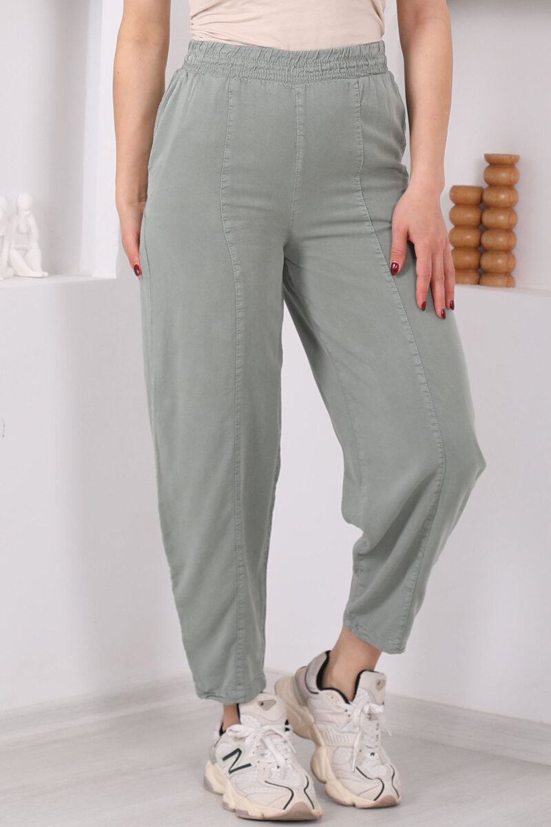 Önü Çimalı Şalvar Kesim Kadın Haki Tensel Pantolon - 2