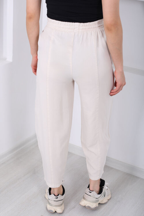 Önü Çimalı Şalvar Kesim Kadın Taş Rengi Tensel Pantolon - 5