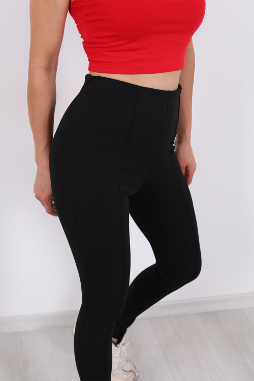 Önü Çimalı Yüksek Bel Siyah Kadın Çelik Tayt - Berox (1)