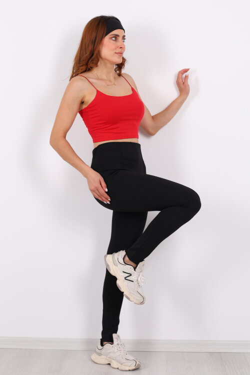 Önü Çimalı Yüksek Bel Siyah Kadın Çelik Tayt - Berox