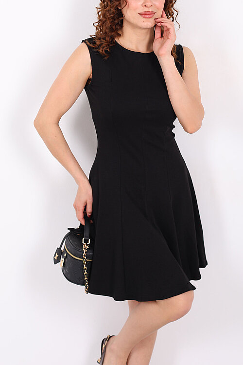 Önü Dikişli Kolsuz Siyah Kadın Çan Elbise - Berox (1)