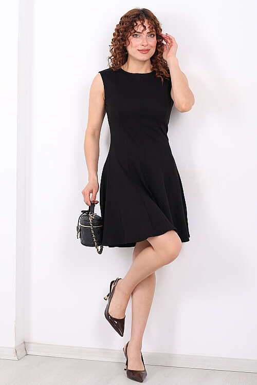 Önü Dikişli Kolsuz Siyah Kadın Çan Elbise - 5