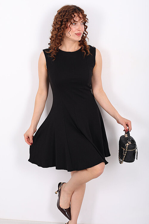 Önü Dikişli Kolsuz Siyah Kadın Çan Elbise - Berox