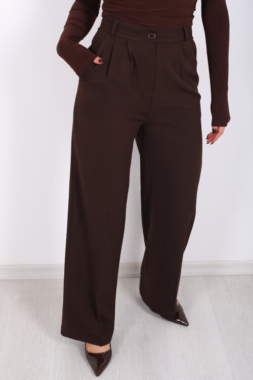 Önü Pens Detaylı Acı Kahve Kadın Cepli Pantolon - Berox (1)