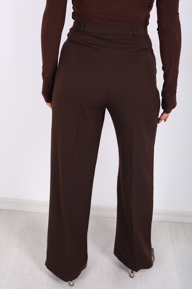 Önü Pens Detaylı Acı Kahve Kadın Cepli Pantolon - 5