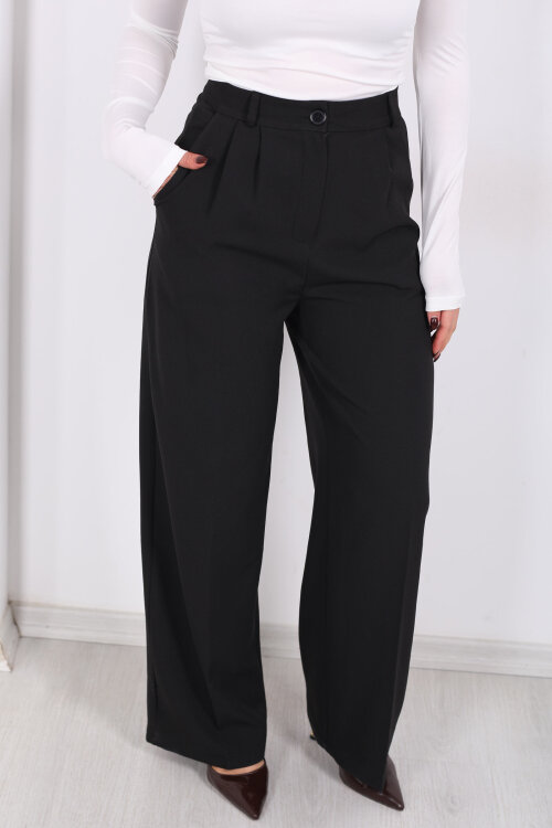 Önü Pens Detaylı Siyah Kadın Cepli Pantolon - 2