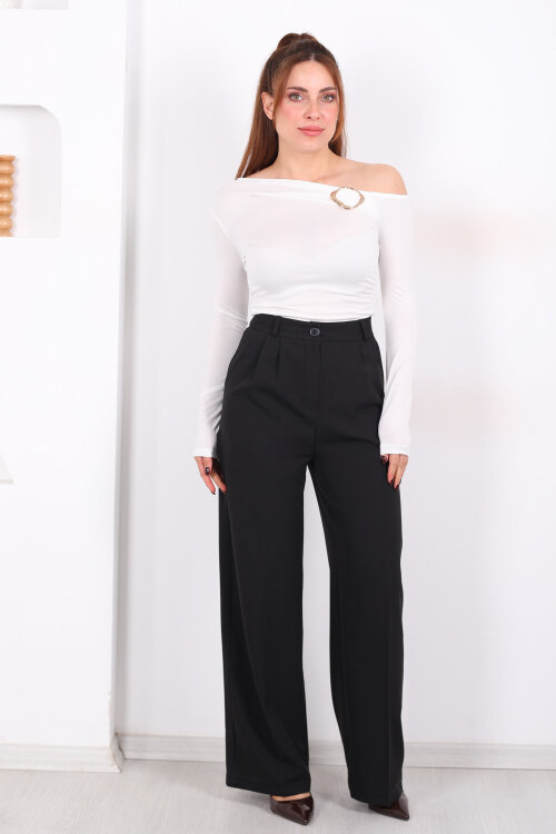 Önü Pens Detaylı Siyah Kadın Cepli Pantolon - 6