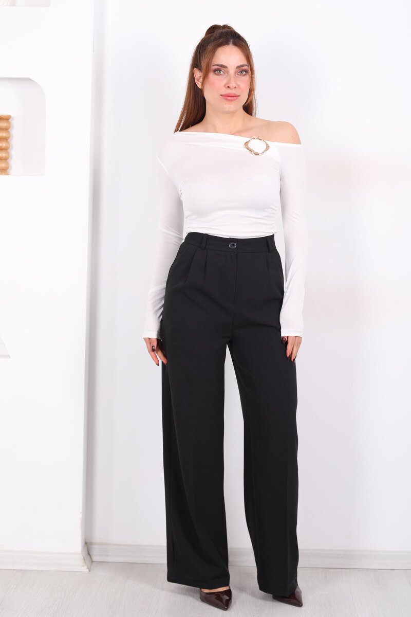 Önü Pens Detaylı Siyah Kadın Cepli Pantolon - 6