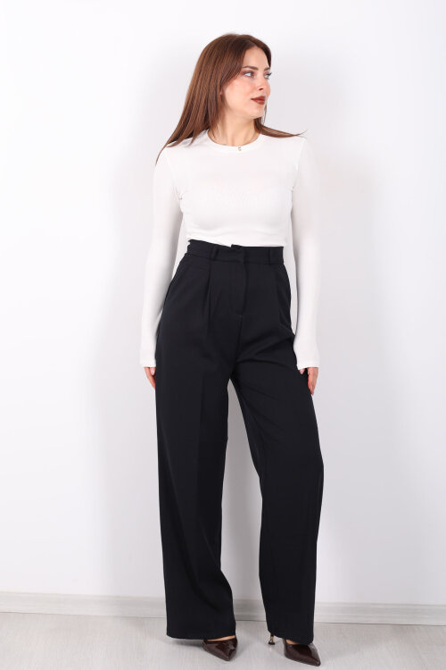 Önü Pensli Siyah Kadın Pileli Pantolon - 3